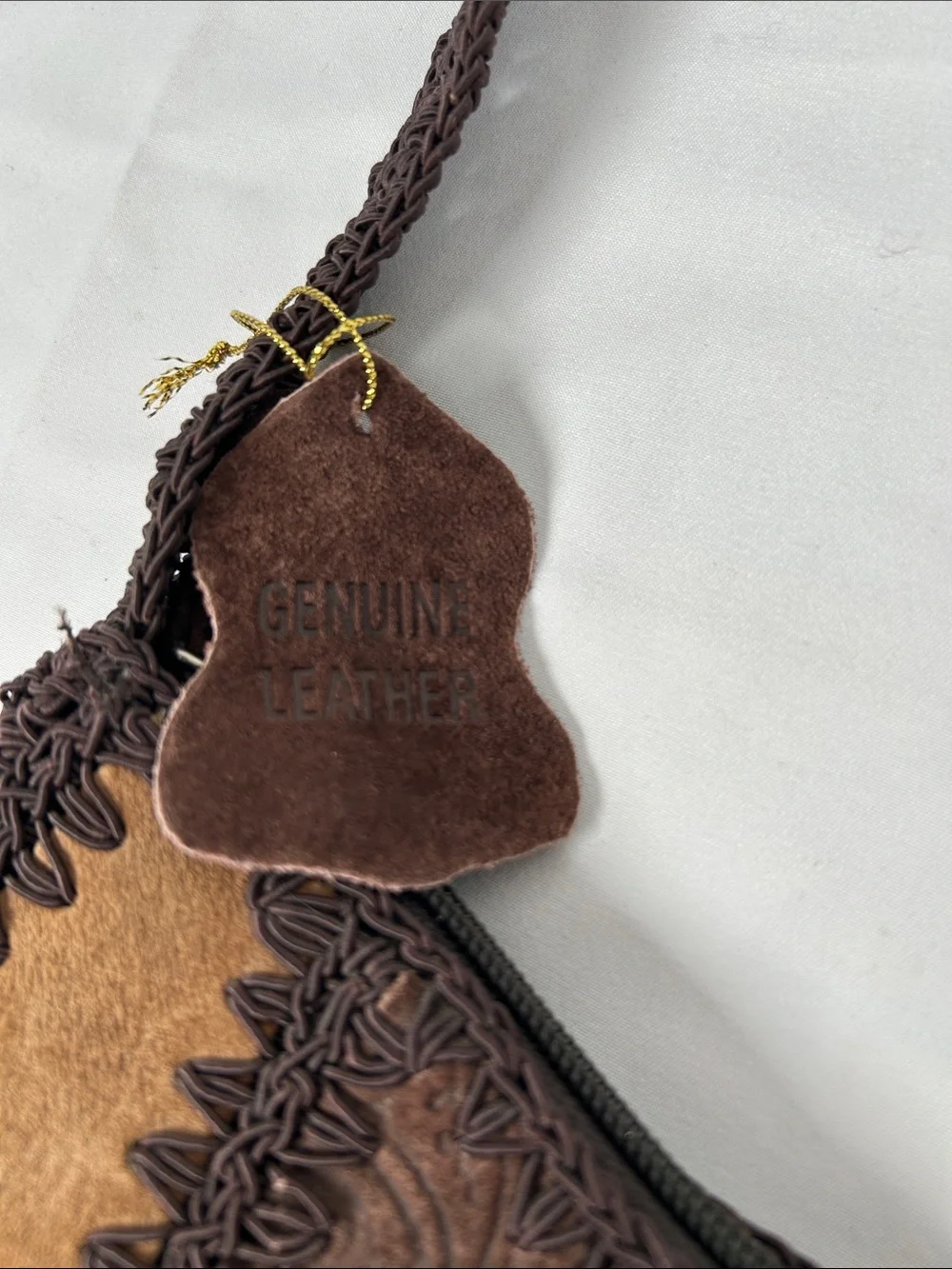 Leather Suede Boho Knit Crochet Hobo Bag Brown Beaded